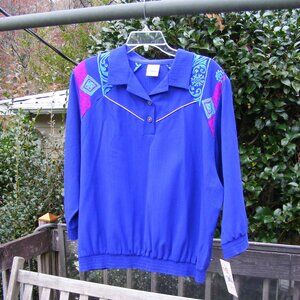 NEW Ladies Size XL Blue Henley Blouse Shirt by Graff G.W.